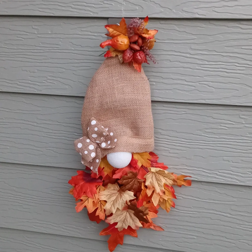 Fall Gnome Wreath Handcrafted Fall Leaf Gnome